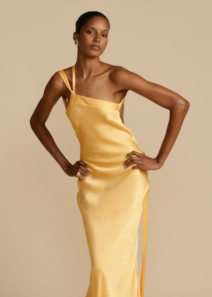 Celeste Asymmetrical Backless Satin Dress