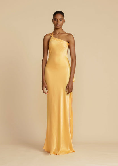 Celeste Asymmetrical Backless Satin Dress