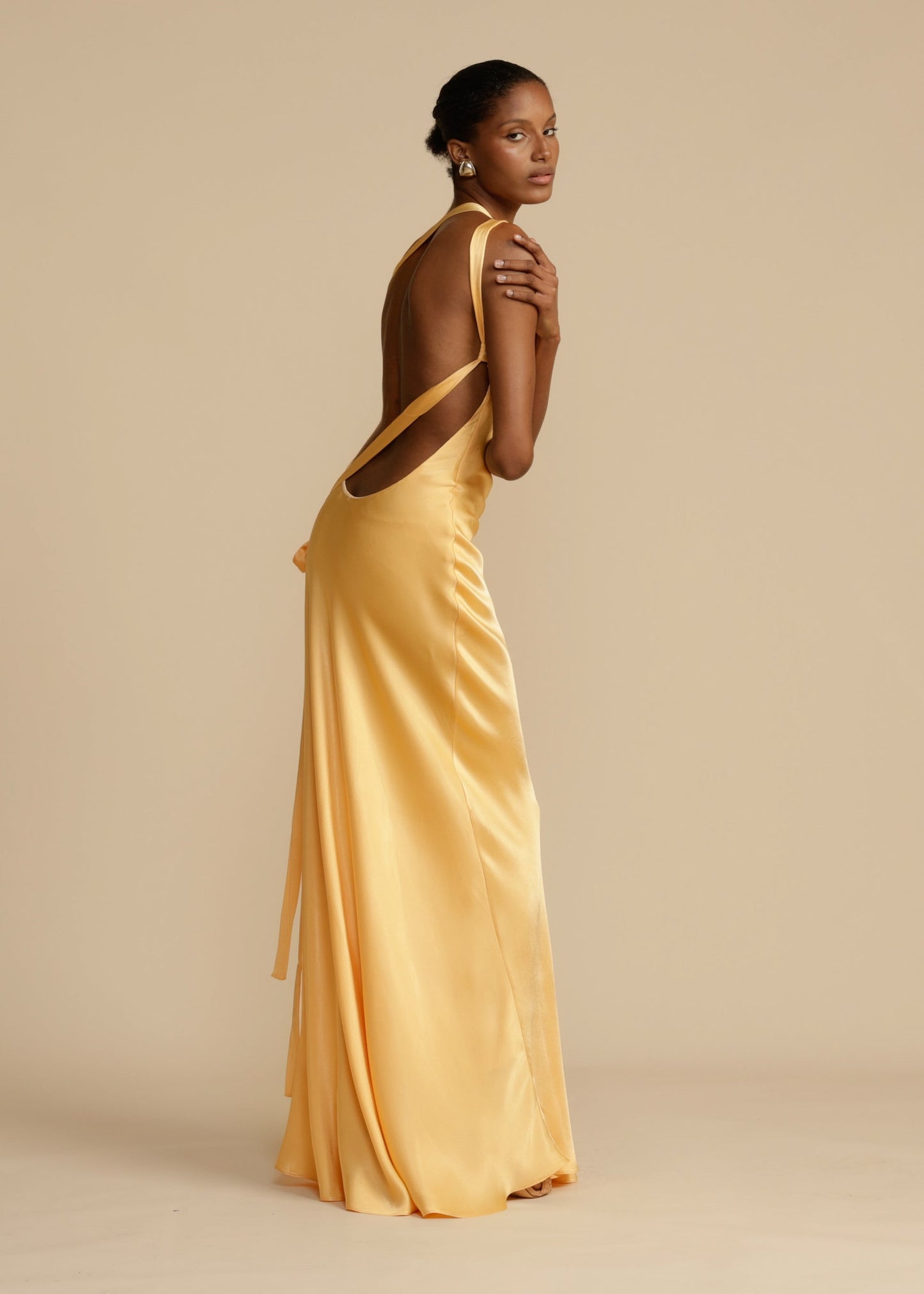 Celeste Asymmetrical Backless Satin Dress