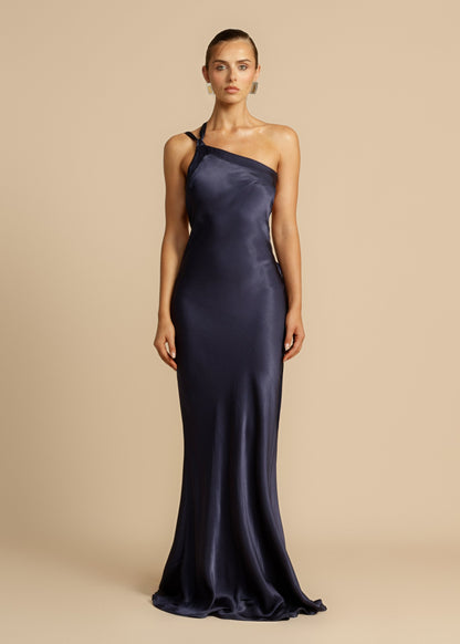 Celeste Asymmetrical Backless Satin Dress