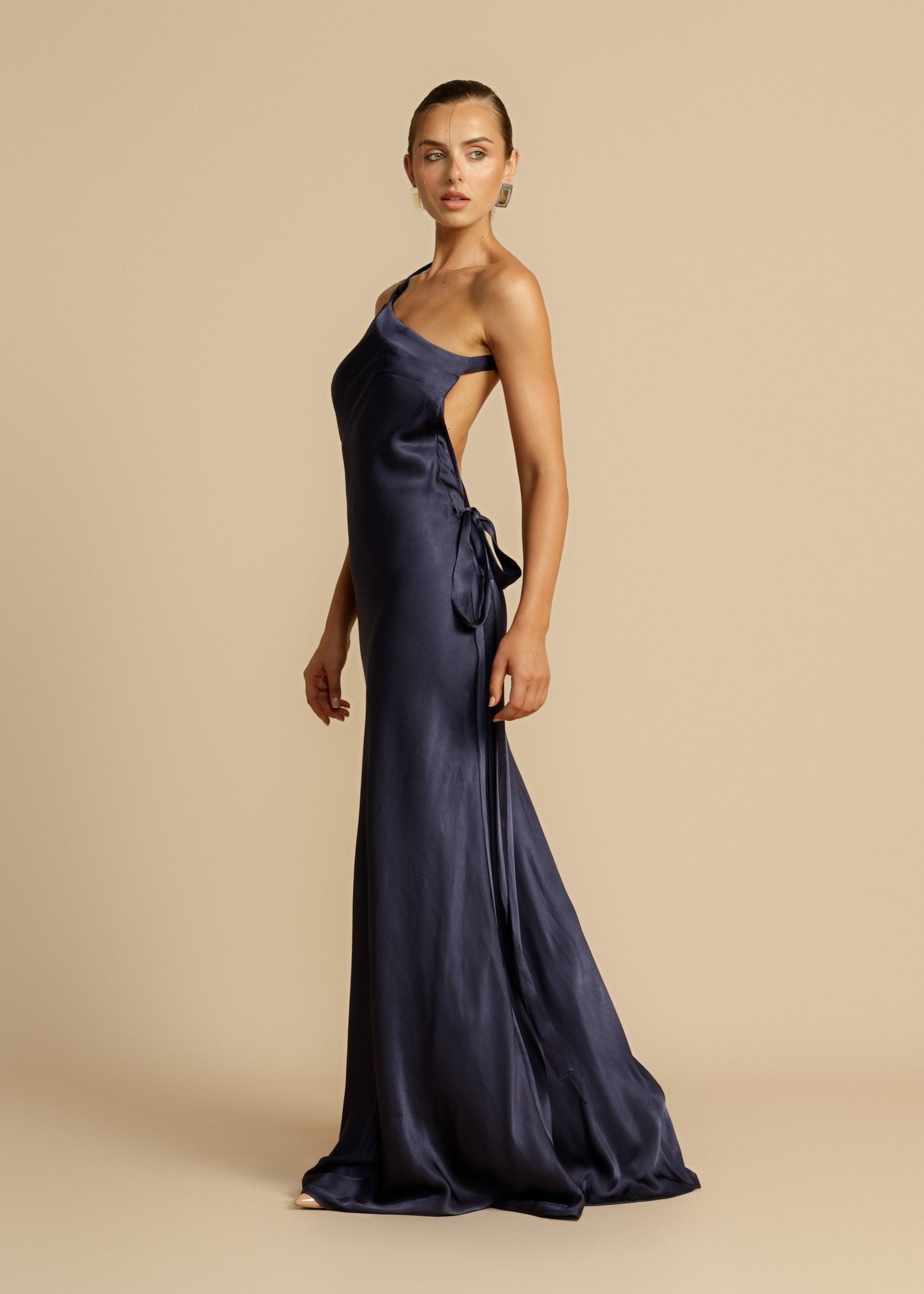 Celeste Asymmetrical Backless Satin Dress