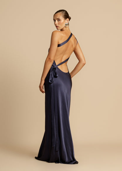 Celeste Asymmetrical Backless Satin Dress