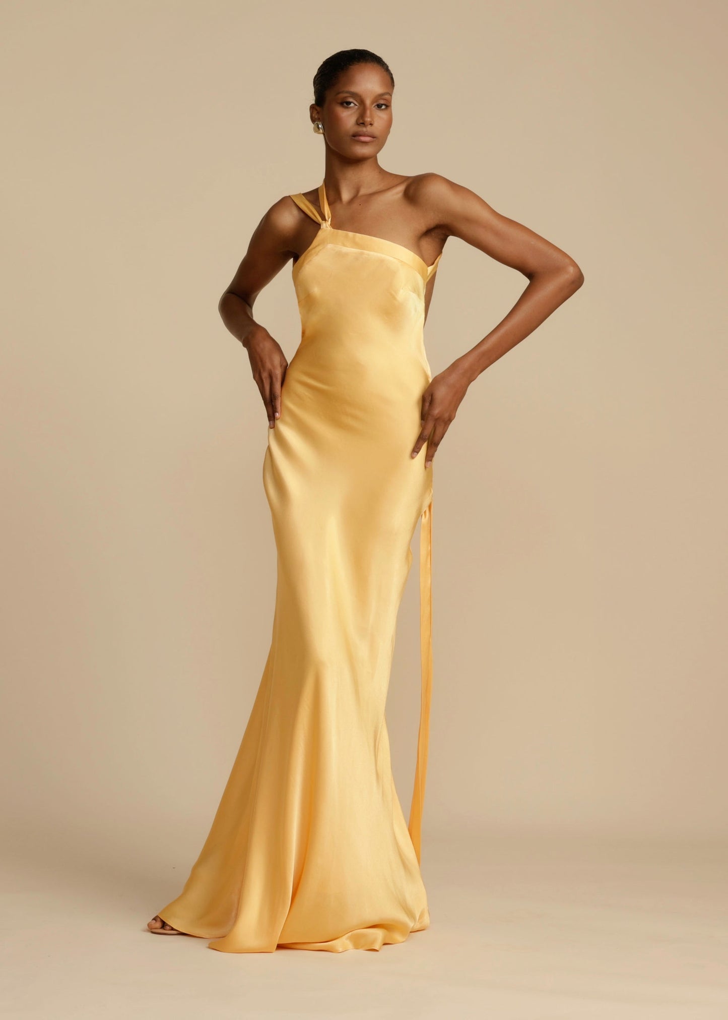 Celeste Asymmetrical Backless Satin Dress