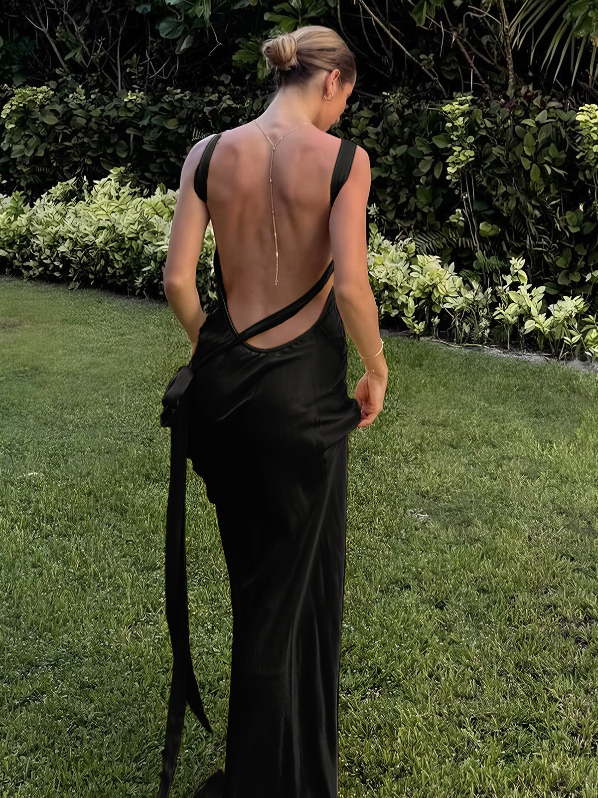 Celeste Asymmetrical Backless Satin Dress