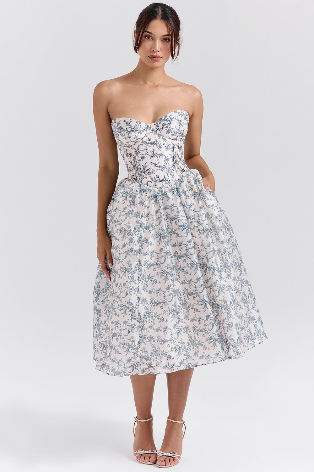 CLARISSA PORCELAIN PRINT CORSET DRESS