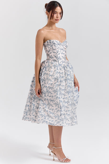 CLARISSA PORCELAIN PRINT CORSET DRESS