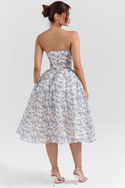 CLARISSA PORCELAIN PRINT CORSET DRESS