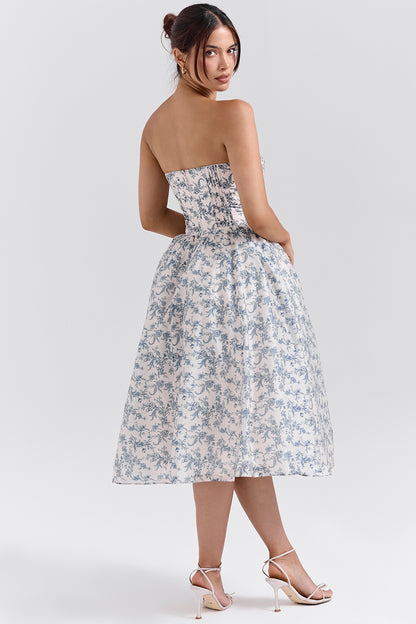 CLARISSA PORCELAIN PRINT CORSET DRESS